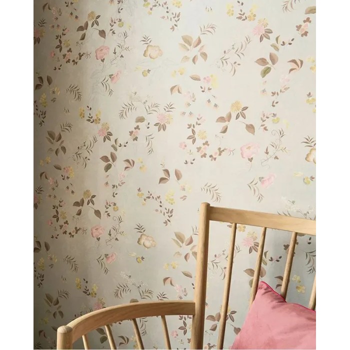 Pip Studio|Romantische Tapete mit kleinen japanischen Blumen in Beige-Grau|Orientalisch