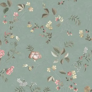 Casadeco|Floral wallpaper with coral-colored Japanese water lilies|Japanese Flowers