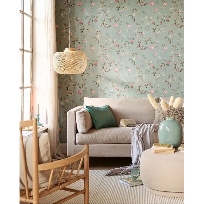 Pip Studio|Papier peint romantique petites fleurs japonaises vert|Romantique