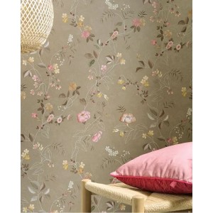 Casadeco|Oriental style wallpaper with dark blue cherry blossoms and peonies|Japanese Flowers 2