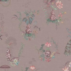 Casadeco|Oriental floral wallpaper with blue petal water lilies|Japanese Flowers