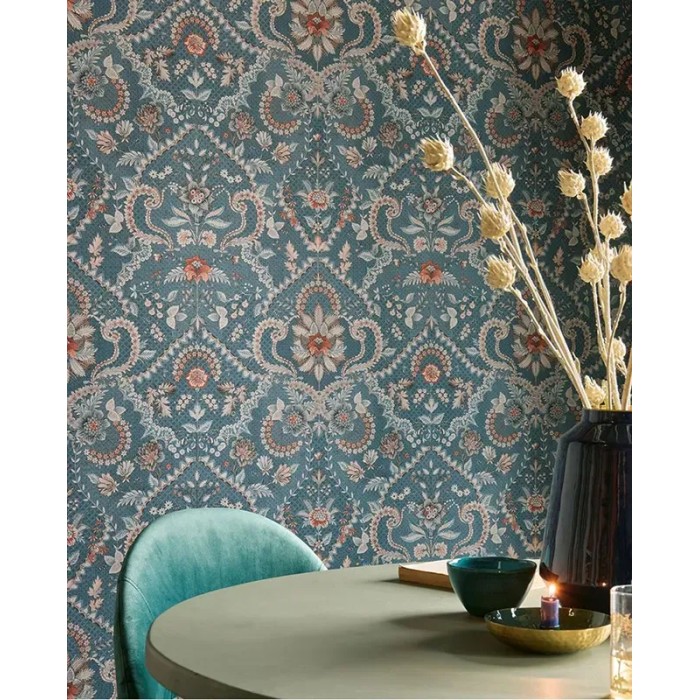 Pip Studio|Papel pintado romántico floral estilo damasco azul|Romántico