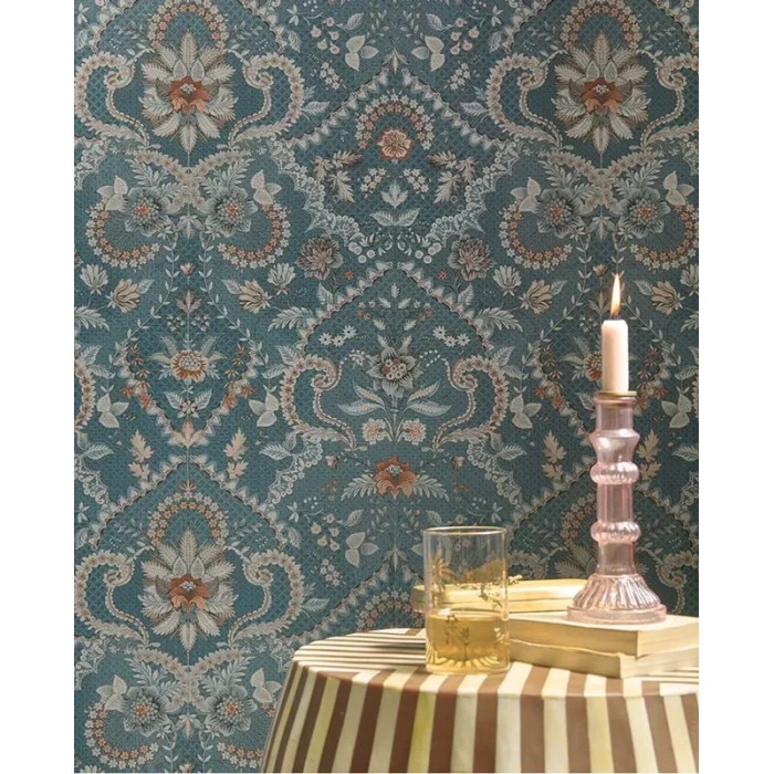 Pip Studio|Papel pintado romántico floral estilo damasco azul|Romántico