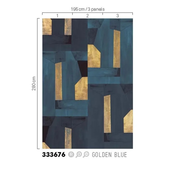 Mural pared moderno composición abstracta azul dorado - Eijffinger Revive 333676