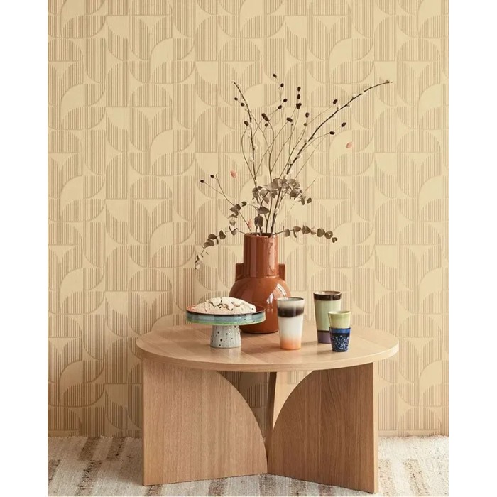 Eijffinger|Retro ethnic geometric wallpaper with wood grain in beige|Geometric