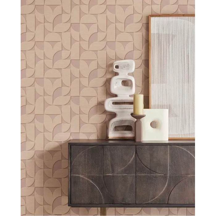 Papel pintado geométrico formas redondeadas lila beige escandinavo retro - Eijffinger Revive 333611