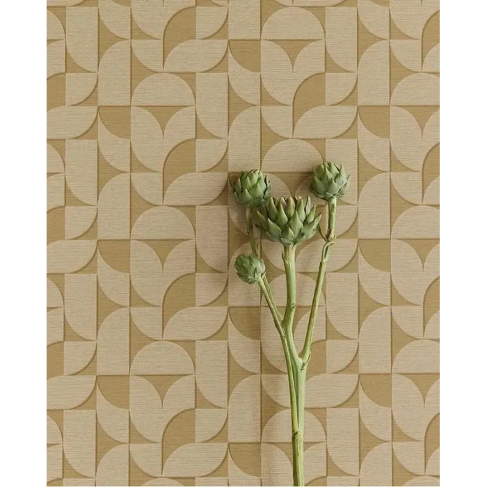 Eijffinger|Papel pintado geométrico formas redondeadas verde mostaza escandinavo|Papel Pintado