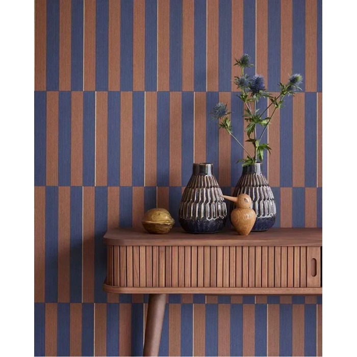 Eijffinger|Papel pintado retro moderno rayas azul y marrón|Rayas