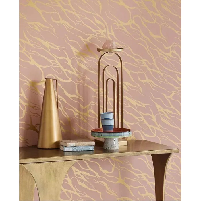 Eijffinger|Papel pintado gráfico abstracto rosa dorado romántico chic|Romántico