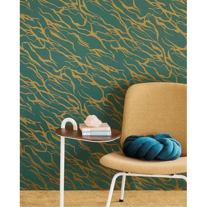 Eijffinger|Papel pintado gráfico abstracto verde dorado retro vintage|Papel Pintado