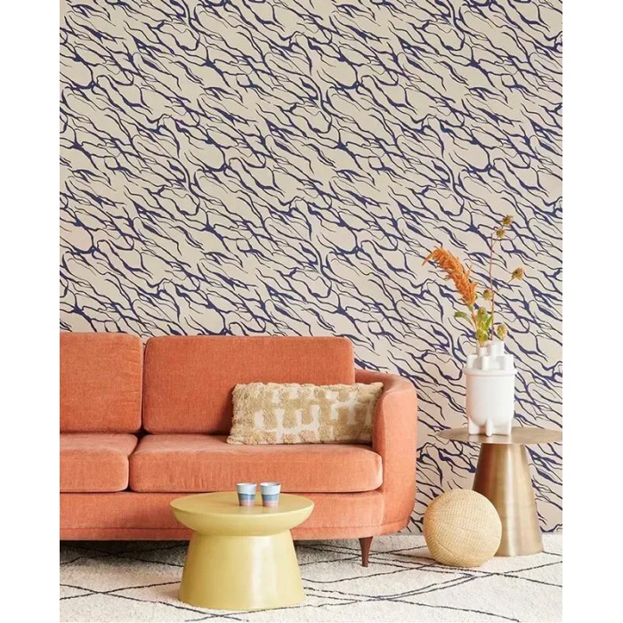 Eijffinger|Modern wallpaper with abstract graphic in beige and blue|Abstract