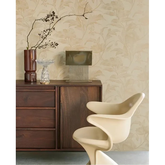 Eijffinger|Romantische Tapete mit Blumensilhouetten in Grün Gold|Modern