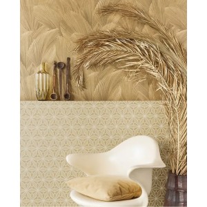 Eijffinger|Papel pintado hojas minimalistas beige metalizado moderno|Alta Gama 2