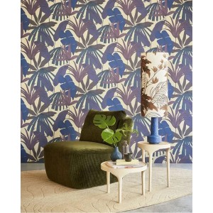 Grandeco|Papier peint tropical vert doré avec reliefs|Tropical 2