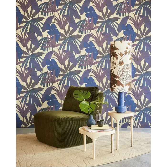 Eijffinger|Papier peint urban jungle palmiers tropicaux violet bleu|Haut Gamme