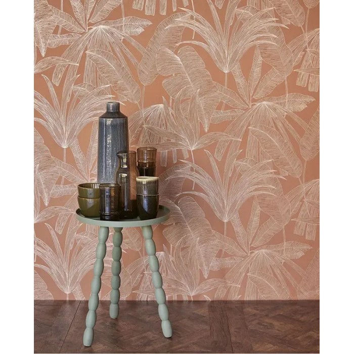 Eijffinger|Tropische exotische Pflanzentapete orange und silber|Hochwertige