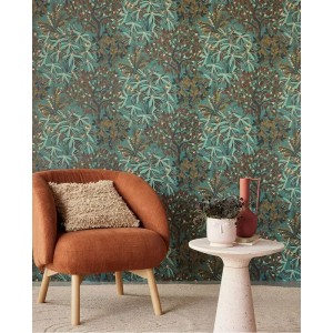 Eijffinger|Scandinavian boho wallpaper with enchanted trees in mustard green|Scandinavian 2