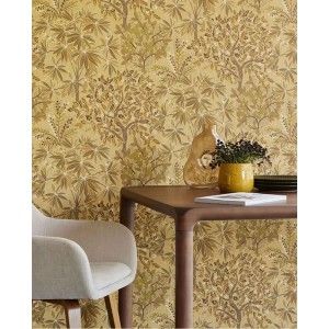 Eijffinger|Scandinavian boho wallpaper with enchanted trees in mustard green|Scandinavian 2