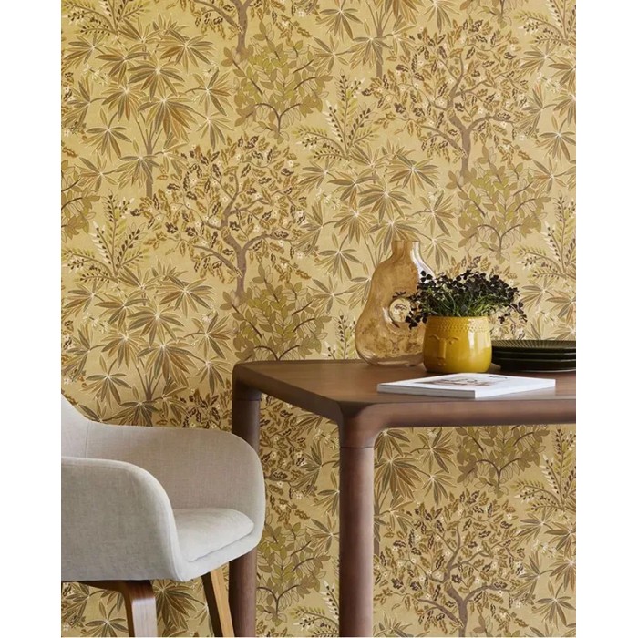 Eijffinger|Scandinavian boho wallpaper with enchanted trees in yellow|High-End