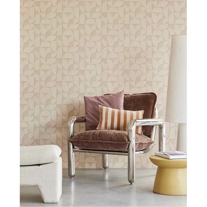 Eijffinger|Retro-moderne geometrische Tapete runde Formen terrakotta rosa|Geometrisch