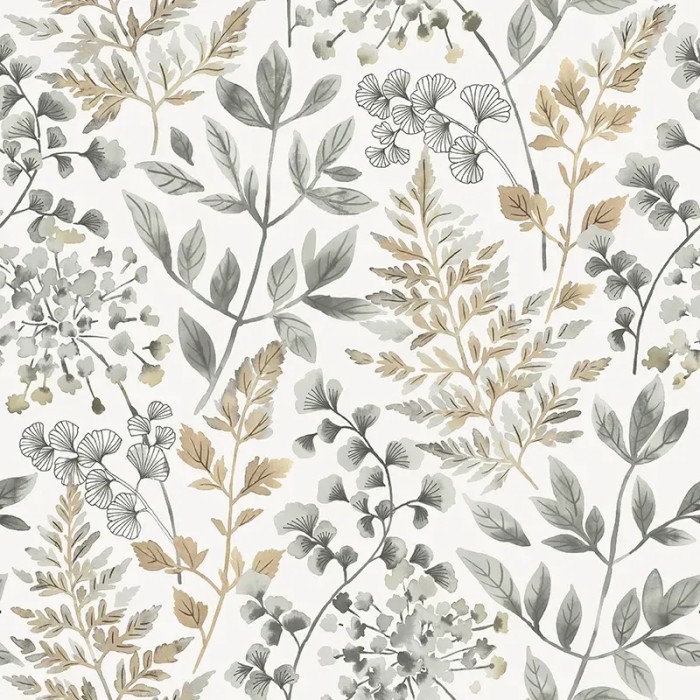 Papel pintado floral atemporal otoñal en gris y beige - Borastapeter Borosan Hem 38726