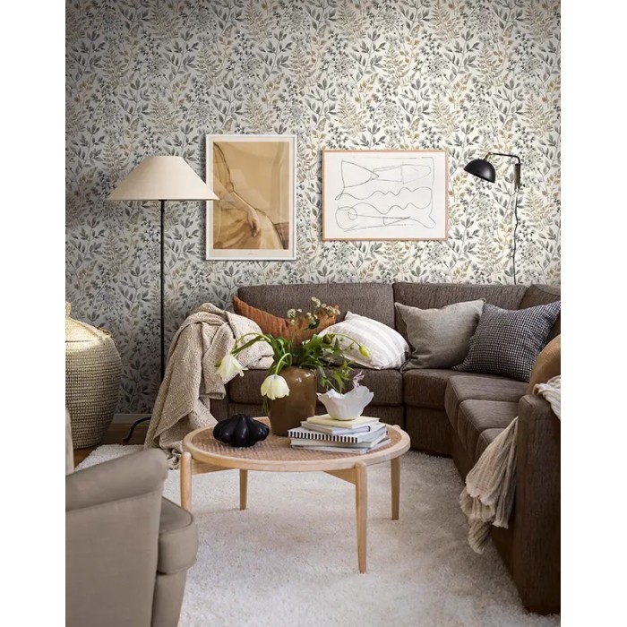 Borastapeter|Papier peint floral intemporel automnal gris beige|Scandinave