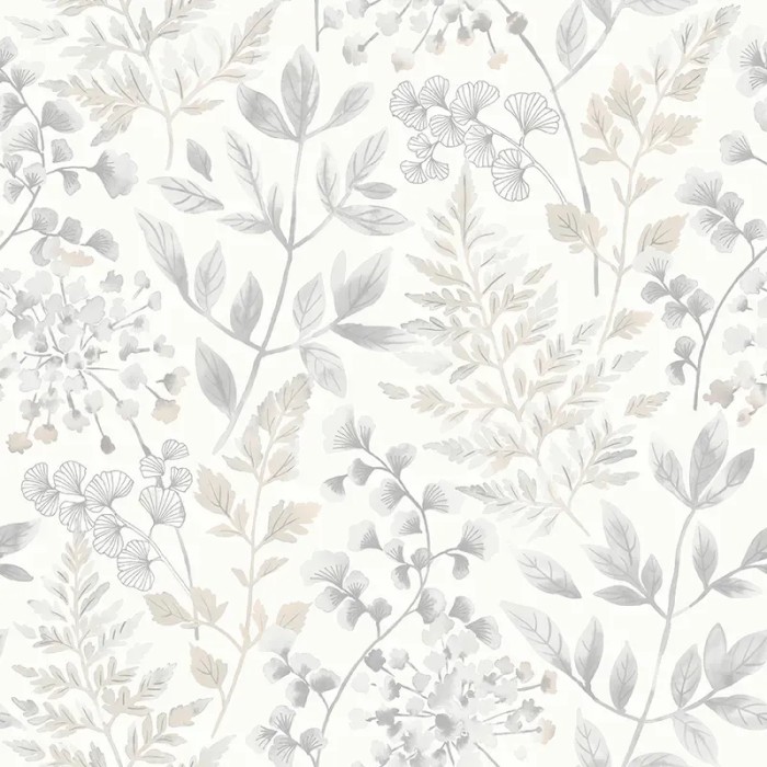 Borastapeter|Papel pintado floral atemporal otoñal en gris y blanco|Escandinavo