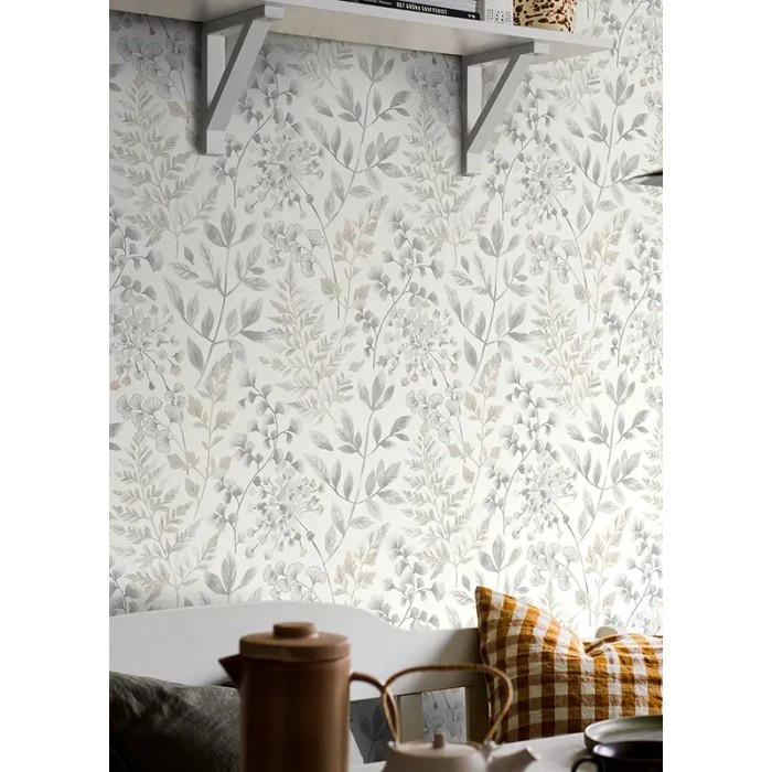 Borastapeter|Tapete zeitlos herbstlich floral grau weiß Stil|Skandinavisch