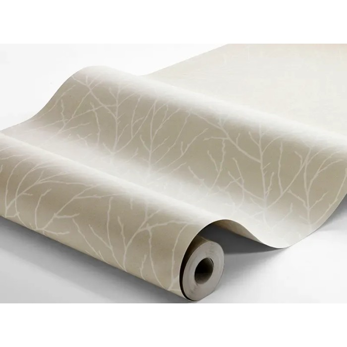 Papel pintado floral escandinavo ramas estilizadas en beige y blanco - Borastapeter Borosan Hem 38728