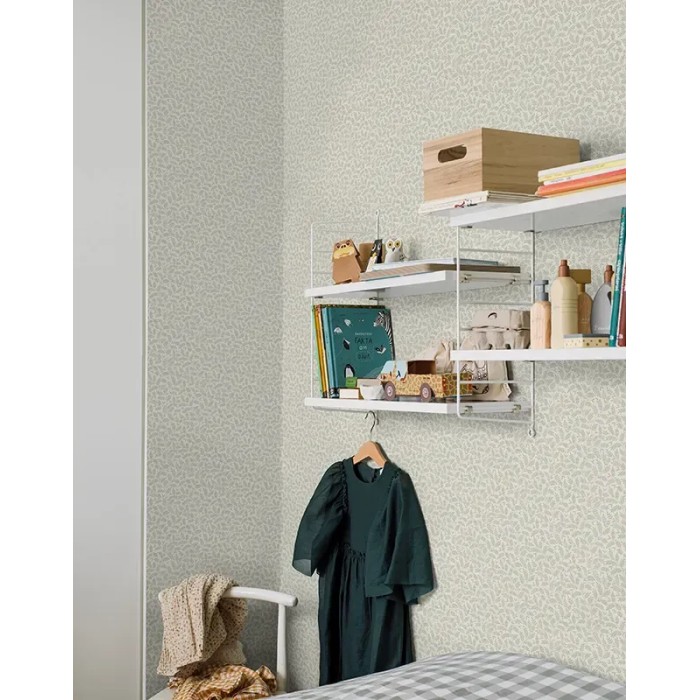 Papel pintado escandinavo hojas pequeñas verde y blanco - Borastapeter Borosan Hem 38733