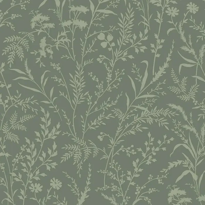 Borastapeter|Papel pintado escandinavo flores y hojas de prado en verde|Infantil