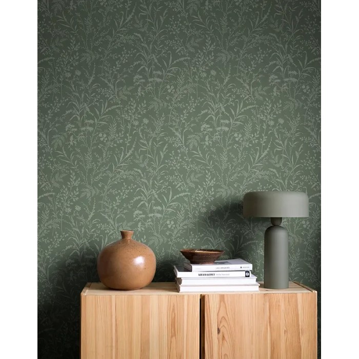 Borastapeter|Papel pintado escandinavo flores y hojas de prado en verde|Infantil