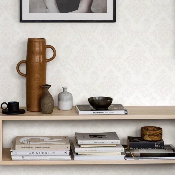 Papel pintado damasco medallones elegantes en blanco - Borastapeter Borosan Hem 38745