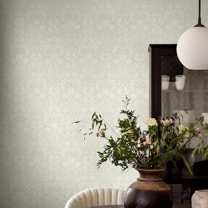 Borastapeter|Tapete ornamental floral Tulpen Lilien grün beige Stil|Tapeten