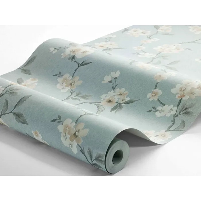 Borastapeter|Tapete romantisch Kirschblüten Aquarell blau beige Stil|Romantisch