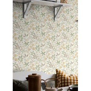 Grandeco|Autumnal botanical leaves white cream wallpaper|Scandinavian 2