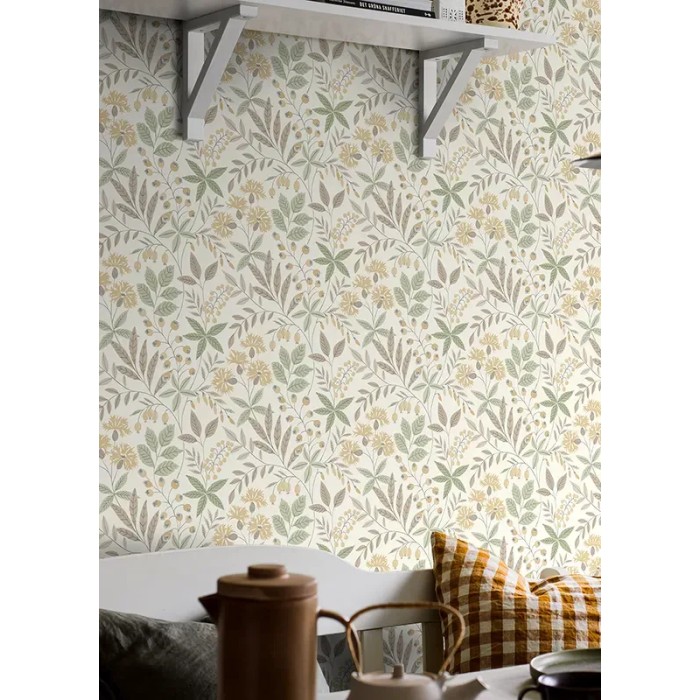 Papel pintado floral escandinavo hojas flores y bayas multicolor - Borastapeter Borosan Hem 38752