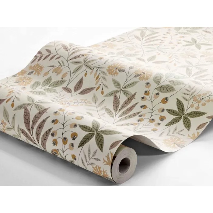 Borastapeter|Papier peint floral scandinave feuilles fleurs baies multicolore|Scandinave