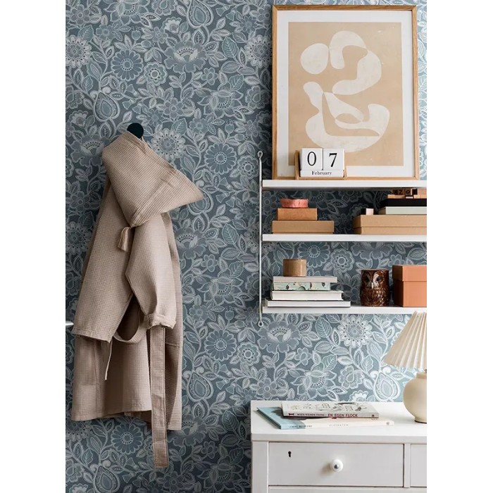 Borastapeter|Tapete retro nostalgische Blumen blau Stil|Jugend