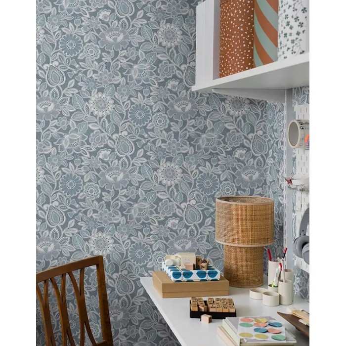 Borastapeter|Tapete retro nostalgische Blumen blau Stil|Jugend