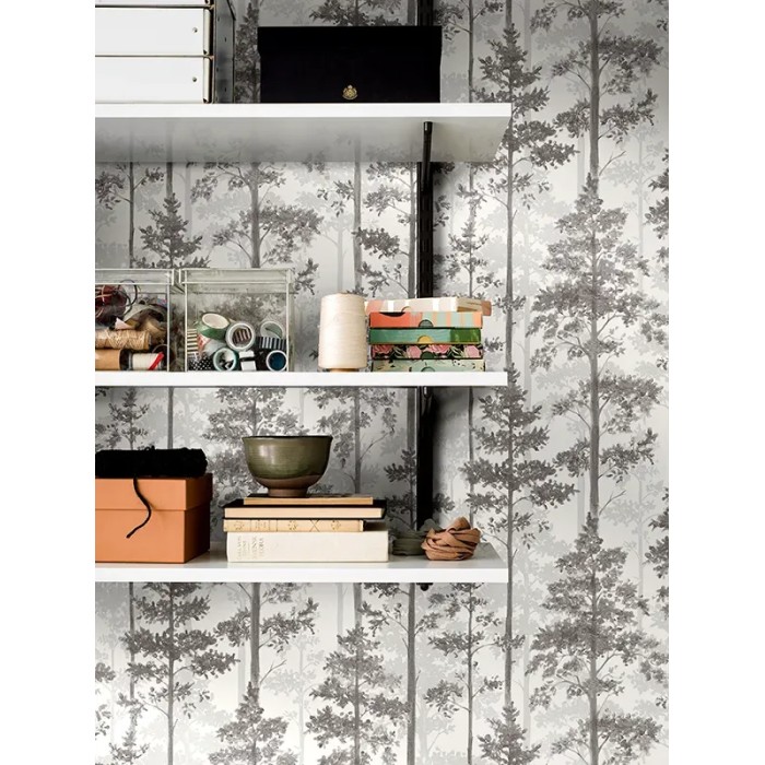 Borastapeter|Wallpaper contemporary Scandinavian fir trees in white and black|Scandinavian
