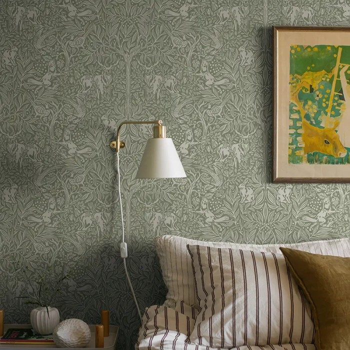 Borastapeter|Papier peint nature faune forêt scandinave vert sauge beige|Papier Peint
