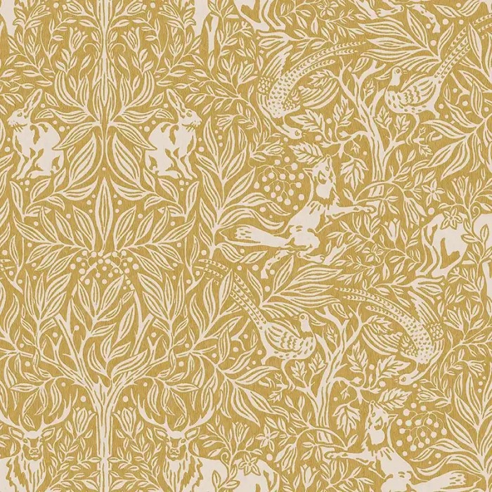 Borastapeter|Papel pintado naturaleza fauna bosque escandinavo en amarillo ocre y beige|Papel Pintado