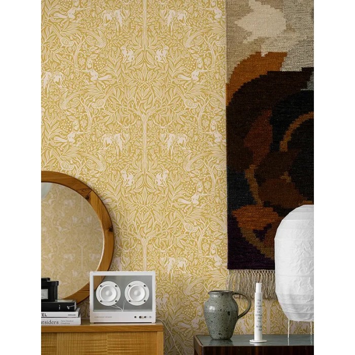 Borastapeter|Wallpaper Scandinavian forest fauna nature in ochre yellow and beige|Wallpaper