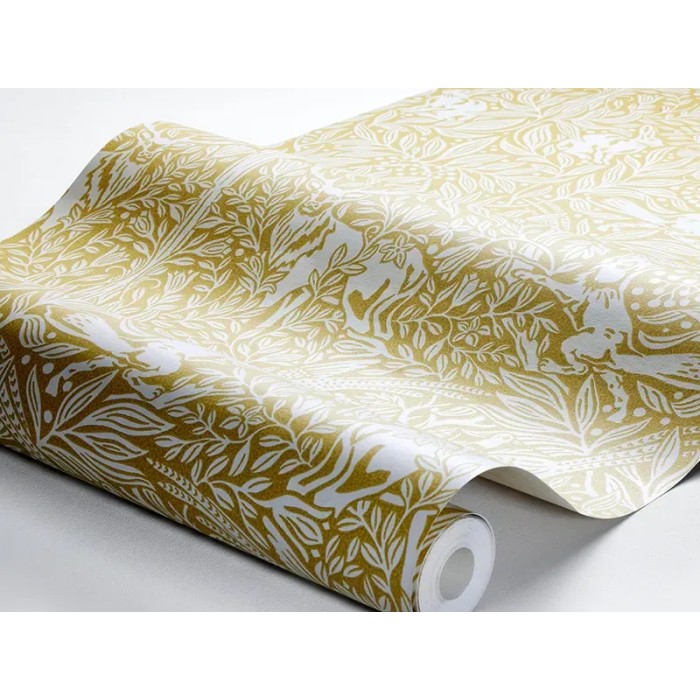 Borastapeter|Wallpaper Scandinavian forest fauna nature in ochre yellow and beige|Wallpaper