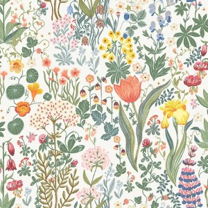 Caselio|Wallpaper with white and ochre leaf prints|Scandinavian