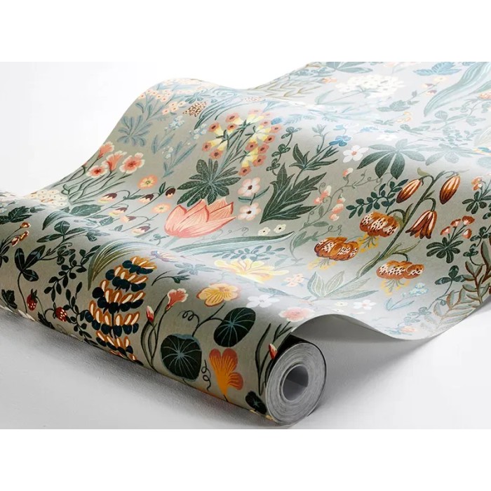 Borastapeter|Papier peint floral scandinave multicolore sur gris|Scandinave