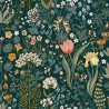 Borastapeter|Papier peint floral scandinave multicolore sur bleu pétrole|Papier Peint