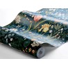 Borastapeter|Wallpaper Scandinavian floral multicolor on petrol blue|Wallpaper