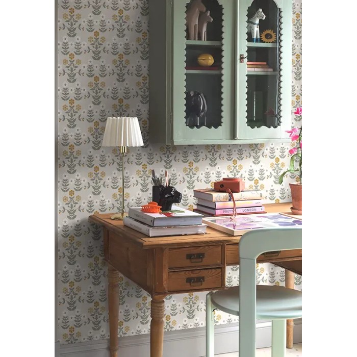 Papel pintado floral clásico anémonas en amarillo y gris - Borastapeter New Heritage 4811